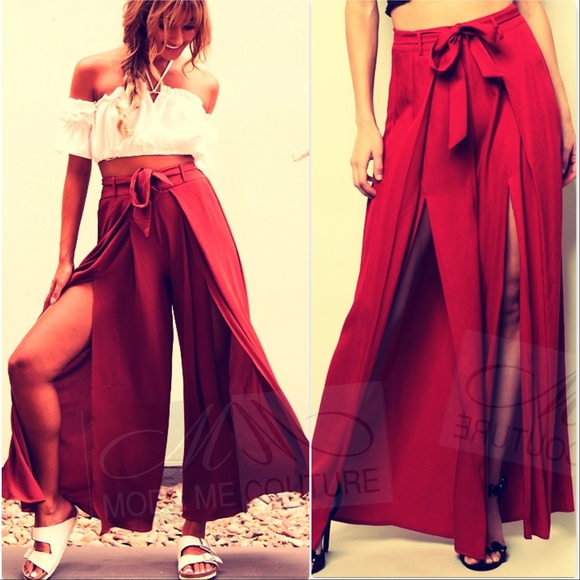 MODA ME COUTURE Pants - JESSICA Wine Split Pants